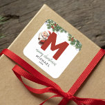 Kids Monogram Christmas Square Sticker<br><div class="desc">Give the gift of personalized charm this Christmas! Our monogram stickers,  featuring Santa hiding behind the letter M,  are a unique and thoughtful way to show your love. Customize with a name,  year and a heartfelt greeting. Make your Christmas gifts stand out!</div>