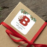 Kids Monogram Christmas  Square Sticker<br><div class="desc">Give the gift of personalized charm this Christmas! Our monogram stickers,  featuring Santa hiding behind the letter B,  are a unique and thoughtful way to show your love. Customize with a name,  year and a heartfelt greeting. Make your Christmas gifts stand out!</div>