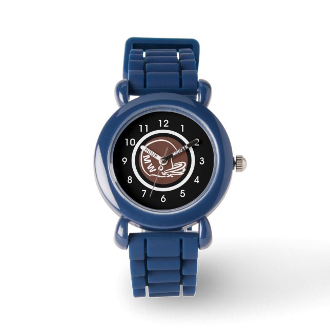 Kid's Monogram Football Helmet Watch Black Numbers (Front)