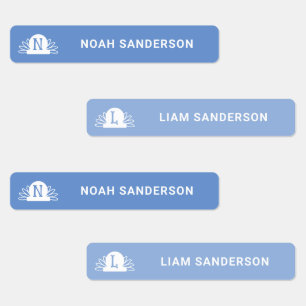 Kids monogram initial name boy blue waterproof kids' labels