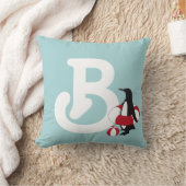Kids Monogram Light Blue Cute Cartoon Penguin Throw Pillow (Blanket)