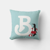 Kids Monogram Light Blue Cute Cartoon Penguin Throw Pillow (Front)