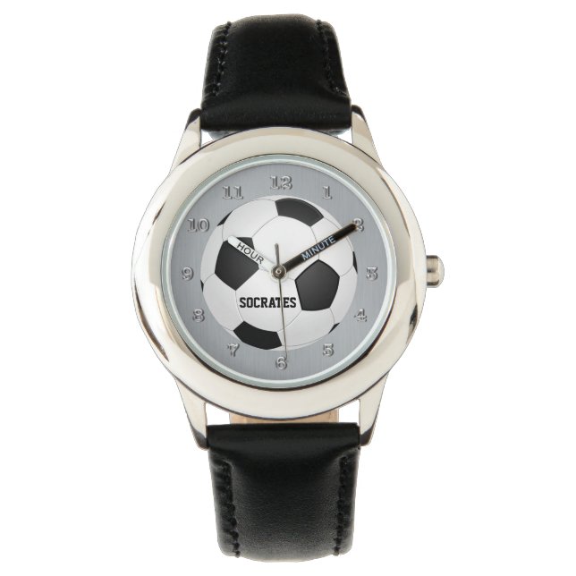 Kids Monogram Soccer Ball Watch Black White Gray (Front)