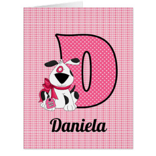 Kids Monogrammed D Pink Dog Blank Cards