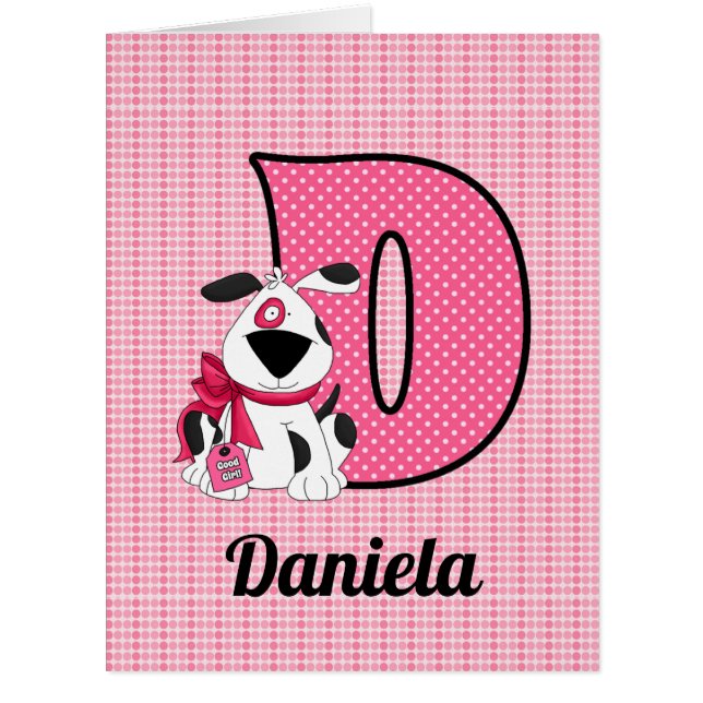 Kids Monogrammed D Pink Dog Blank Cards (Front)