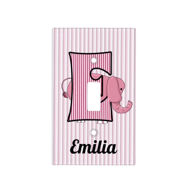 Kids Monogrammed E Pink Elephant Light Switch Cover (Front)