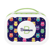 Kids Monogrammed Midnight Owl Pattern Colorful Lunch Box