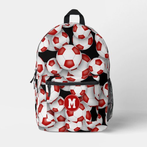 student sports red white soccer ball w player monogram backpack