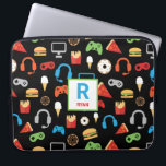 Kids Monogrammed Video Game Party Pattern Gamer Laptop Sleeve<br><div class="desc">Kids Monogrammed Video Game Party Pattern Gamer Laptop Case. Personalize with name and initial. A pattern of headphones,  video game controllers,  ice cream,  donuts,  pizza,  french fries and burgers. www.SamAnnDesigns.com</div>