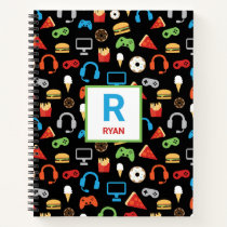 Kids Monogrammed Video Game Party Pattern Gamer Notebook