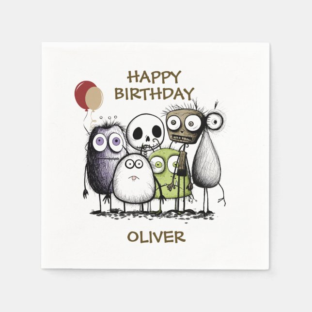Kids Monster Birthday Napkins (Front)