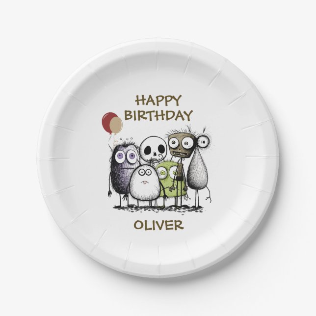 Kids Monster Birthday Paper Plates (Front)