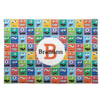 Kids Monster Face Pattern Colorful Monogram Cute Placemat