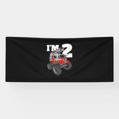 Kids Monster Fire Truck 2nd Birthday Boy 2 Toddler Banner