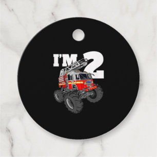 Kids Monster Fire Truck 2nd Birthday Boy 2 Toddler Favor Tags