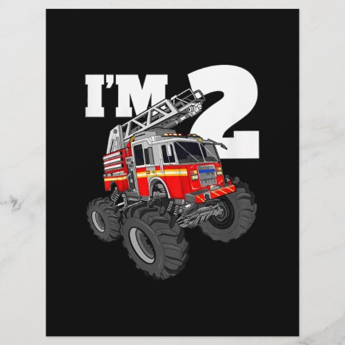 Kids Monster Fire Truck 2nd Birthday Boy 2 Toddler Flyer