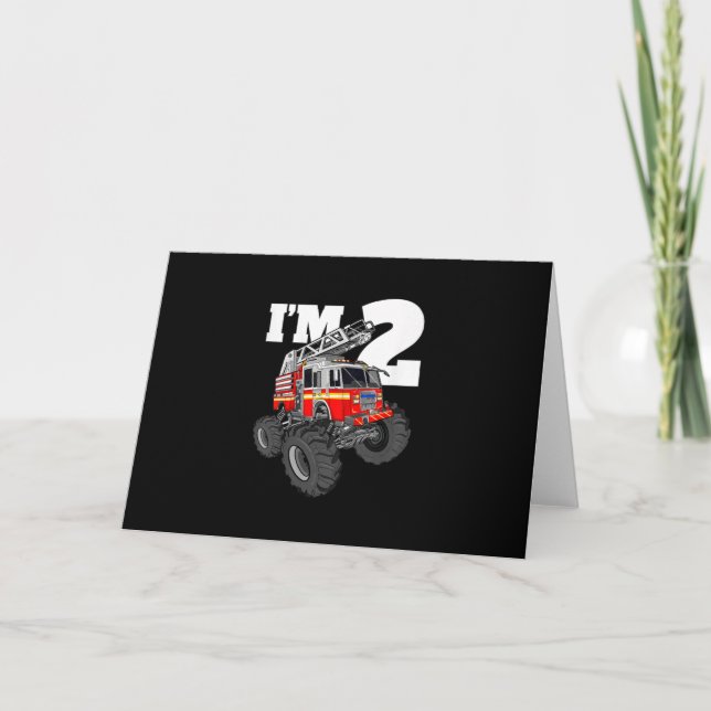 Kids Monster Fire Truck 2nd Birthday Boy 2 Toddler Holiday Card (Front)