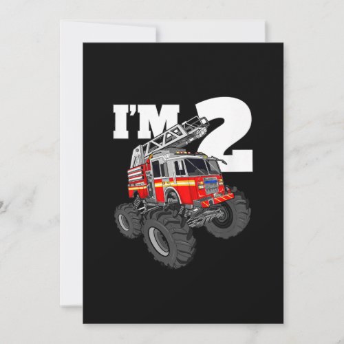 Kids Monster Fire Truck 2nd Birthday Boy 2 Toddler Holiday Card