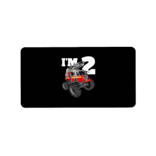 Kids Monster Fire Truck 2nd Birthday Boy 2 Toddler Label