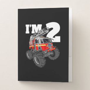 Kids Monster Fire Truck 2nd Birthday Boy 2 Toddler Pocket Folder