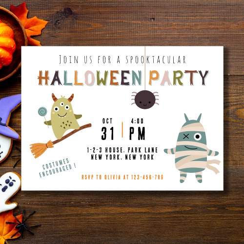 Kids Monster Halloween Party Invitation