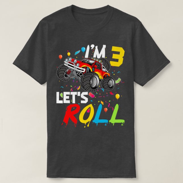 Kids Monster Truck 3 Years Old Birthday Kid 3rd BD T-Shirt (Design Front)