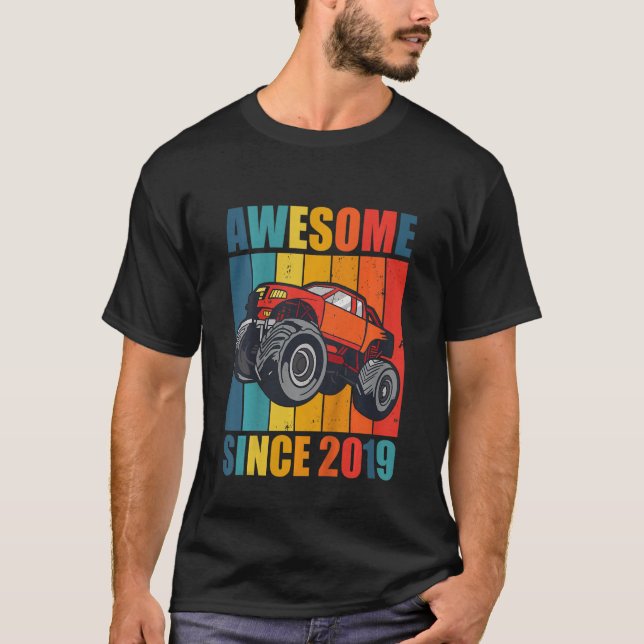 Kids Monster Truck 3rd Birthday Boy Awesome Since  T-Shirt (Front)