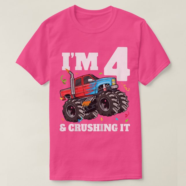 Kids Monster Truck 4th Birthday Boy 4 Four Year Ol T-Shirt (Design Front)