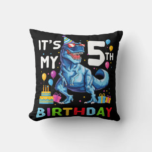 Kids Monster Truck 5 Year Old  5th Birthday Boy Mo Throw Pillow