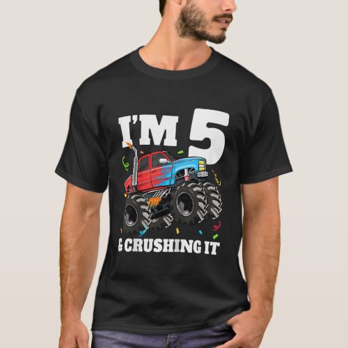Kids Monster Truck 5th Birthday Boy 5 Five Year Ol T_Shirt