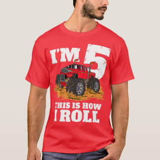 Kids Monster Truck 5th Birthday Boy 5 Year Old Gif T-Shirt
