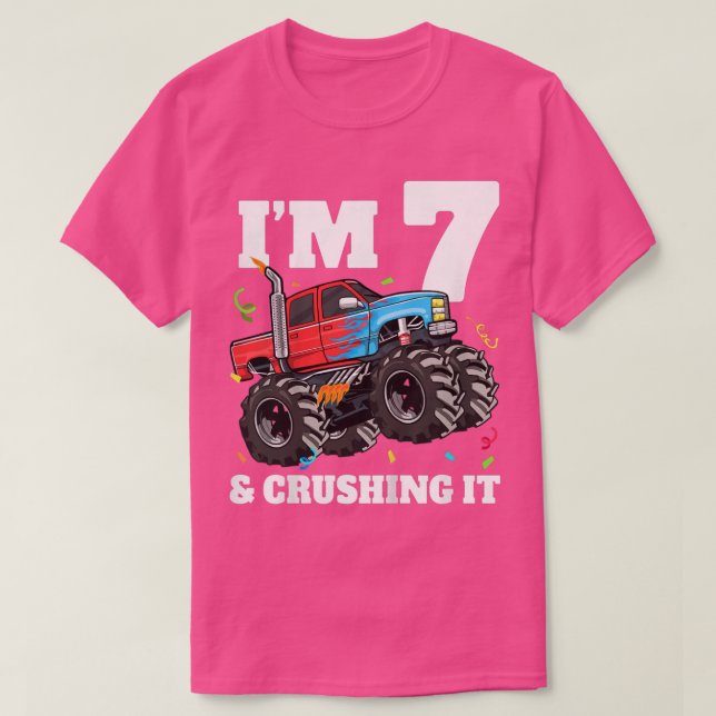 Kids Monster Truck 7th Birthday Boy 7 Seven Year O T-Shirt (Design Front)