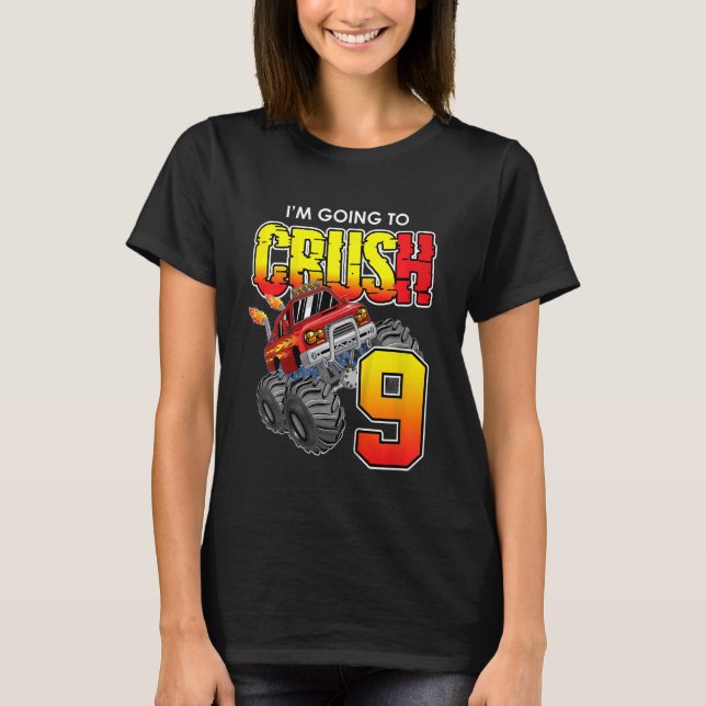 Kids Monster Truck Birthday  9 Year Old 9th Birthd T-Shirt (Front)