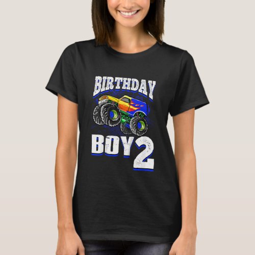 Kids Monster Truck Birthday Boy Is 2 Kids 2nd Birt T_Shirt