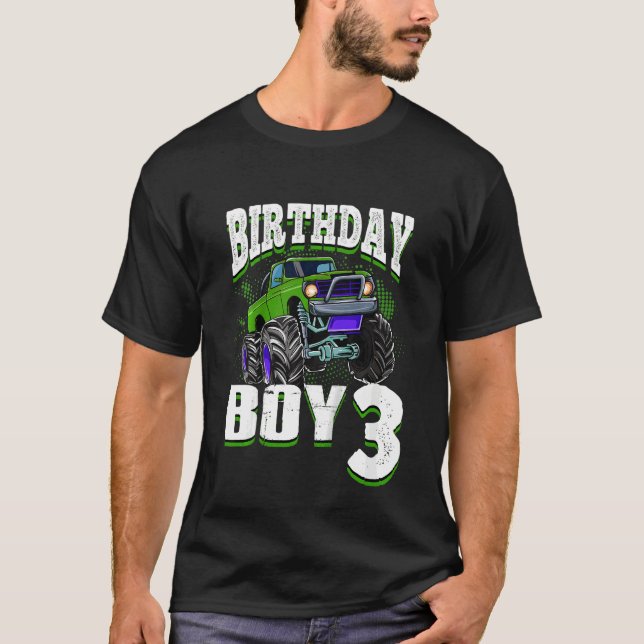 Kids Monster Truck Birthday Boy Is 3 Kids 3rd Birt T-Shirt (Front)