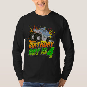 Kids Monster Truck Birthday Boy Is 4 Kids 4th Birt T-Shirt