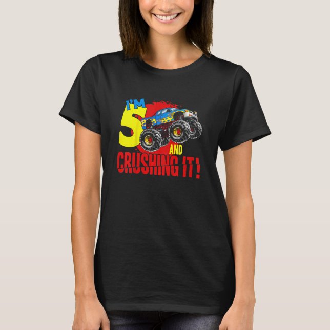Kids Monster Truck Birthday  I'm Going To Crush 5  T-Shirt (Front)
