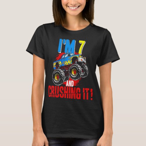 Kids Monster Truck Birthday  Im Going To Crush 7  T_Shirt