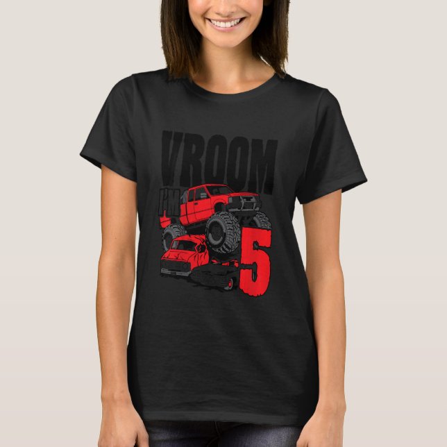 Kids Monster Truck Birthday  Vroom I'm 5 T-Shirt (Front)