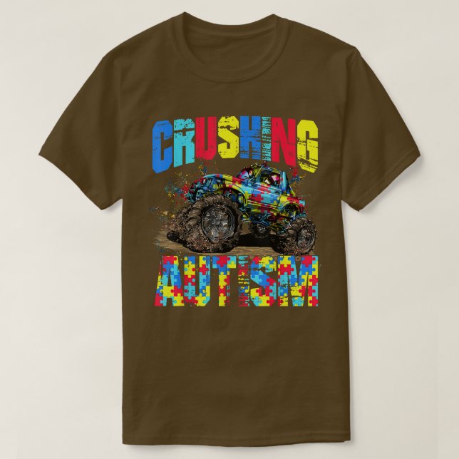 Kids Monster Truck Crushing Autism Shirt Autism Aw (Design Front)