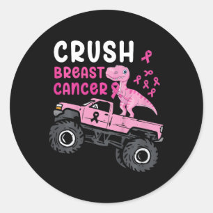 Kids Monster Truck Dinosaur Crush Breast Cancer Aw Classic Round Sticker