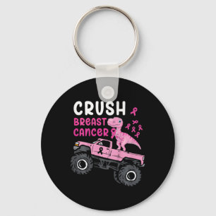 Kids Monster Truck Dinosaur Crush Breast Cancer Aw Keychain
