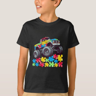 Kids Monster Truck Drives Over Puzzles Autism Awar T-Shirt