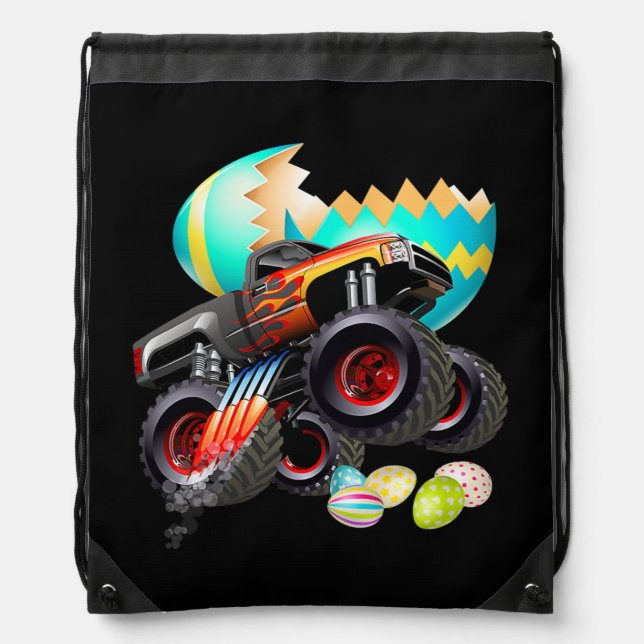 Kids Monster Truck Eggs Easter Egg Hunting Boys Drawstring Bag (Front)
