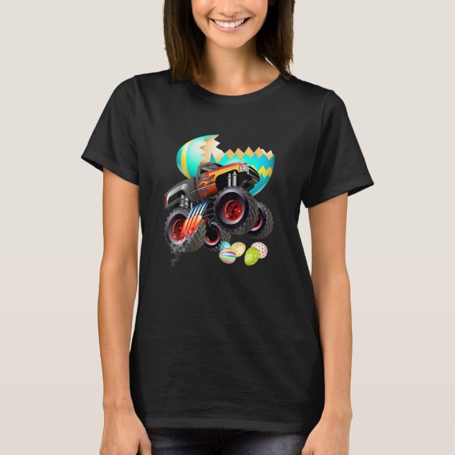 Kids Monster Truck Eggs Easter Egg Hunting Boys Ki T-Shirt (Front)