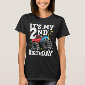 Kids Monster Truck Its My 2nd Birthday Boy Two 2 T T-Shirt