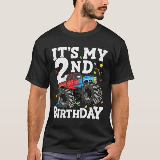 Kids Monster Truck Its My 2nd Birthday Boy Two 2 T T-Shirt
