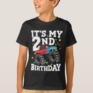 Kids Monster Truck Its My 2nd Birthday Boy Two 2 T T-Shirt