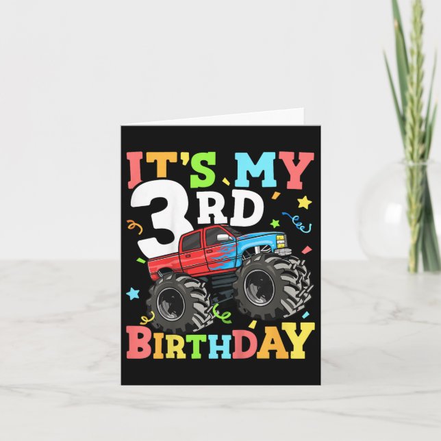 Kids Monster Truck Its My 3rd Birthday Boy 3 Three Card (Front)