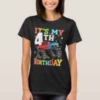 Kids Monster Truck Its My 4th Birthday Boy 4 Four